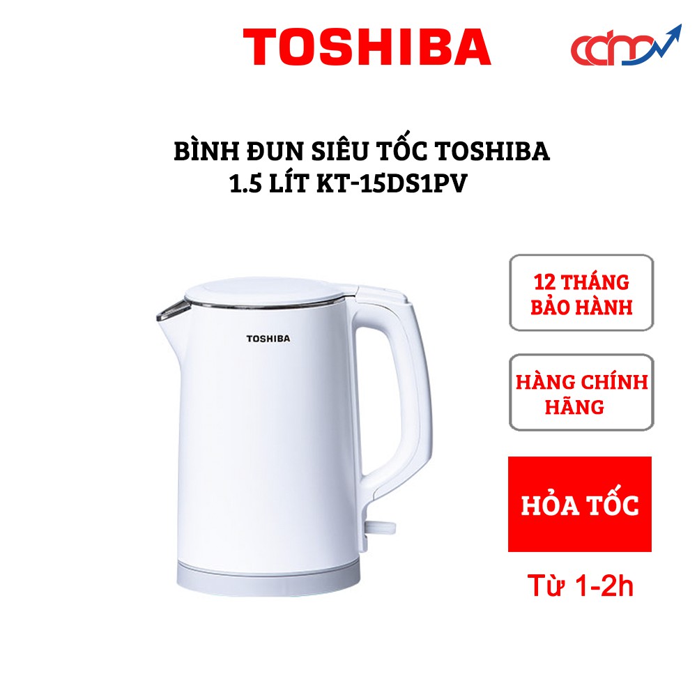 Bình đun siêu tốc Toshiba 1.5 lít KT-15DS1PV - Hàng chính hãng - Thiết kế bằng nhựa, an toàn,  tiện dụng