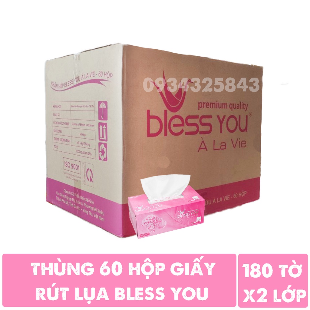 [Giá sỉ] Thùng 60 hộp giấy rút lụa Bless You Alavie - 180 tờ x 2 lớp