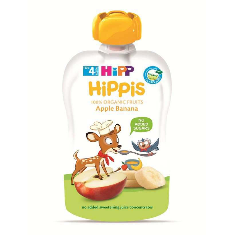 Dinh dưỡng 100% Trái cây nghiền Organic HiPPiS Táo, Chuối 100g