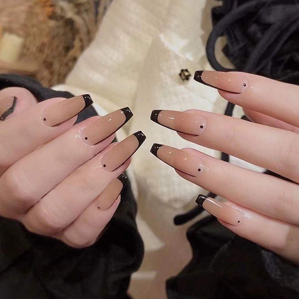 OKDEALS 24pcs/Box Wavy Coffin False Nails Press On Nails Artificial Full Cover Fake Nails