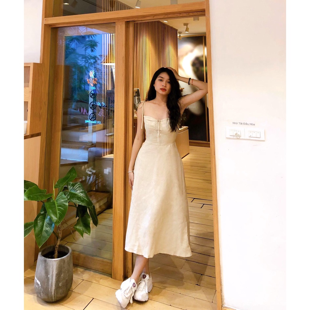 Nacy- Đầm 2 dây linen dài