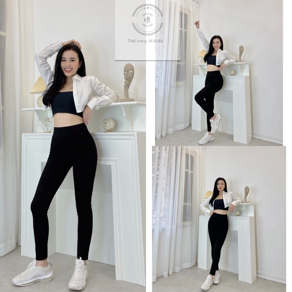 Quần legging nữ cạp cao dài nâng mông có túi gen bụng hàng loại 1 - Quần legging dài nữ màu đen co giãn vải dày Umi dày