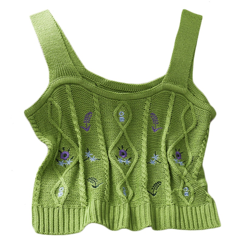 Áo Croptop Dệt Kim Không Tay Màu Sắc Trơn Thêu Hoa Dành Cho Nữ | BigBuy360 - bigbuy360.vn