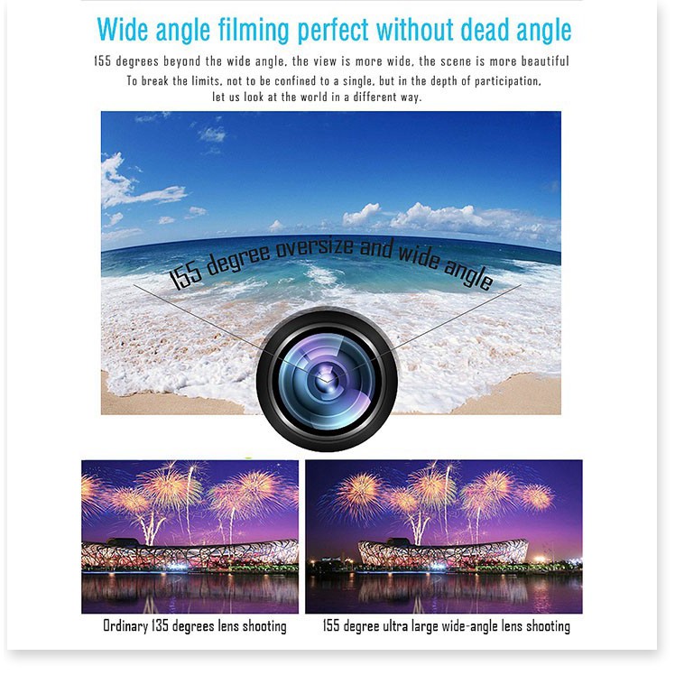 Camera thể thao mini ống kính nhiều lớp góc rộng 155 độ - EL0020 | BigBuy360 - bigbuy360.vn