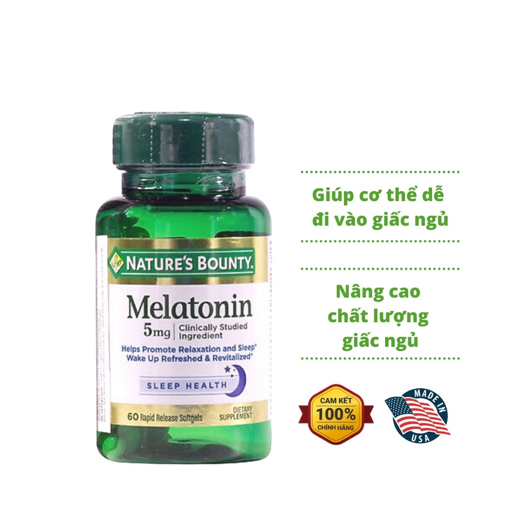 Viên uống hỗ trợ giúp ngủ ngon Nature's Bounty Melatonin 5mg lọ 60 Viên - điều hòa giấc ngủ nhathuocphuocthien