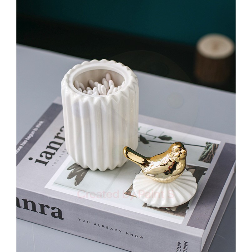 Hộp đựng tăm bông gốm sứ Decor12