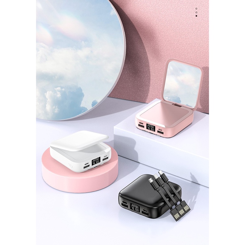 Sạc Dự Phòng Dung Lượng 10000mah Tích Hợp Gương Trang Điểm Tiện Dụng