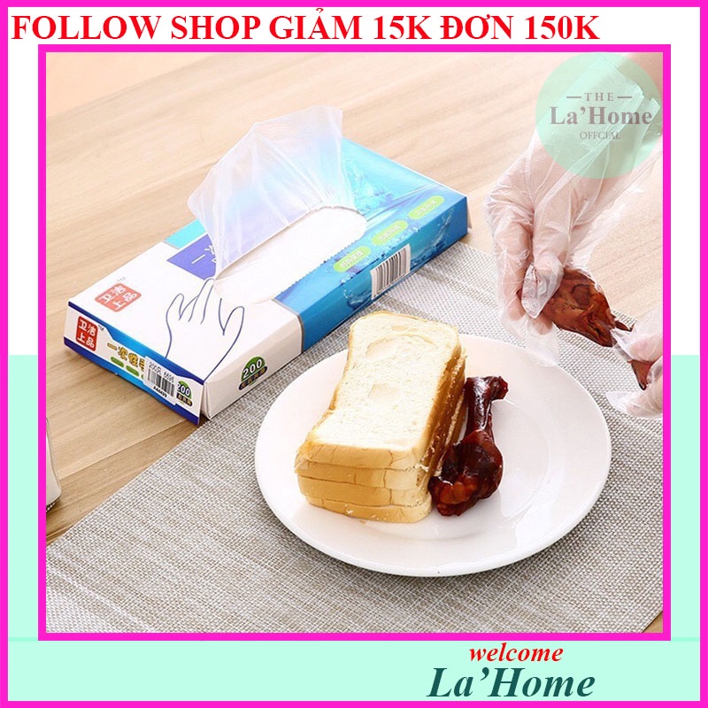 Hộp 100 găng tay nilon La'Home, dùng 1 lần, đảm bảo vệ sinh an toàn thực phẩm