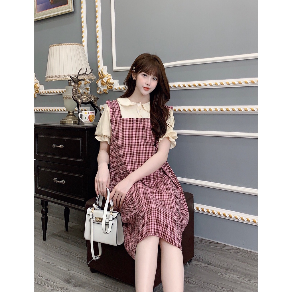 Yếm bầu liền áo thời trang thiết kế kẻ xinh xắn M497 Mom and Baby