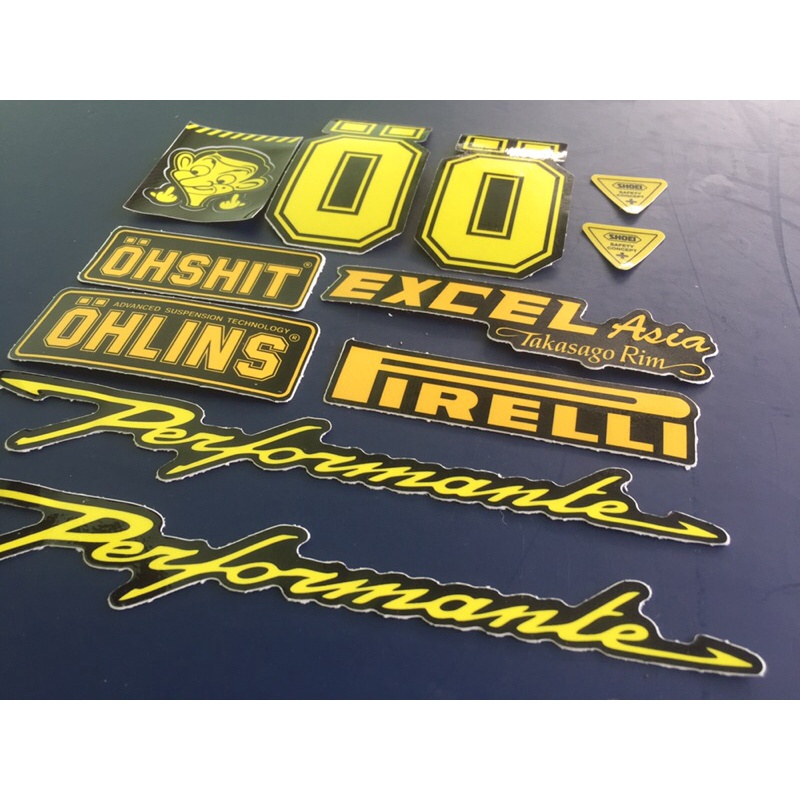 Bộ 11 logo vàng, decal dán xe máy, nón bảo hiểm... Sticker chống nước, bền màu. Hình dán