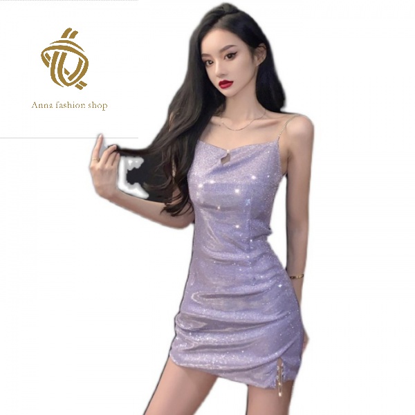 Đầm Ngắn Hai Dây Lấp Lánh Ôm Dáng Phong Cách Mới Hộp Đêm Gợi Cảm Cho Nữ