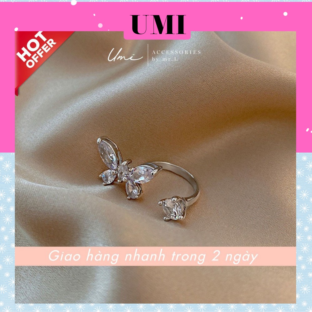 Nhẫn Nữ Bạc Đính Đá Mặt Bướm Lớn Xinh Xắn UMI FJ194