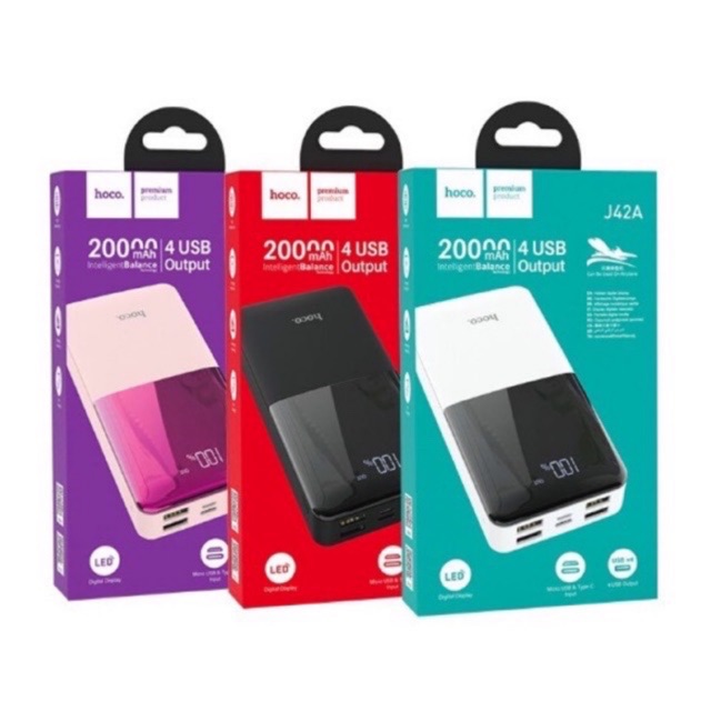 ✅giảm giá ✅Pin Sạc Dự Phòng Hoco J42A-20.000mAh-Pin Li-polymer 4 cổng sạc- sạc nhanh-sạc nhiều thiết bị