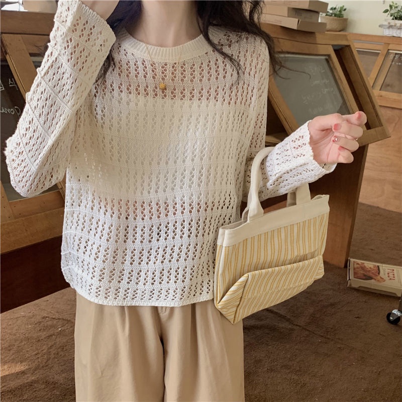 Áo Dệt Kim Tay Dài Cổ Tròn Dáng Rộng Phong Cách Hàn Quốc Thời Trang Mùa Thu Cho Nữ
