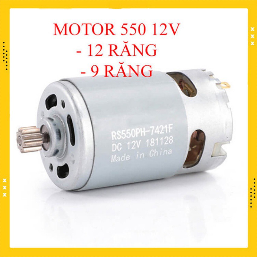 Motor DC RS 550 công suất cao có sẵn bánh răng chuyên cho máy pin 12v, động cơ máy khoan pin, máy bắt vít cầm tay 12v