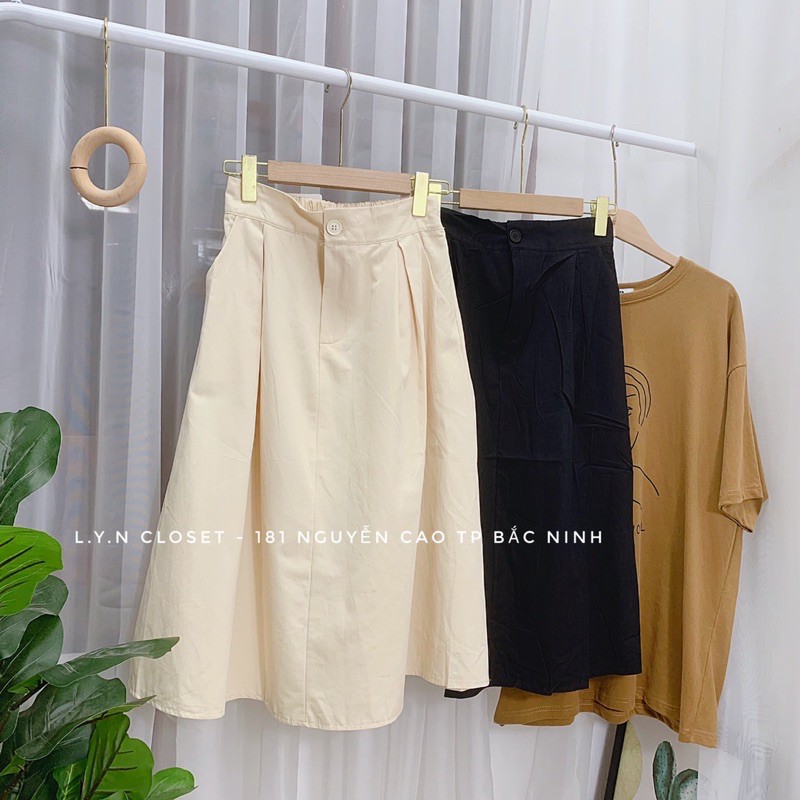 Chân váy chữ A cạp chun sau 2 túi vintage