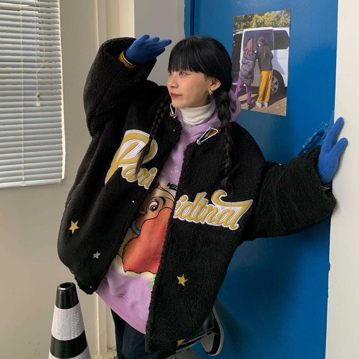 Áo Khoác Bóng Chày Lông Cừu Dày Dặn Phong Cách Retro Cho Nữ | BigBuy360 - bigbuy360.vn