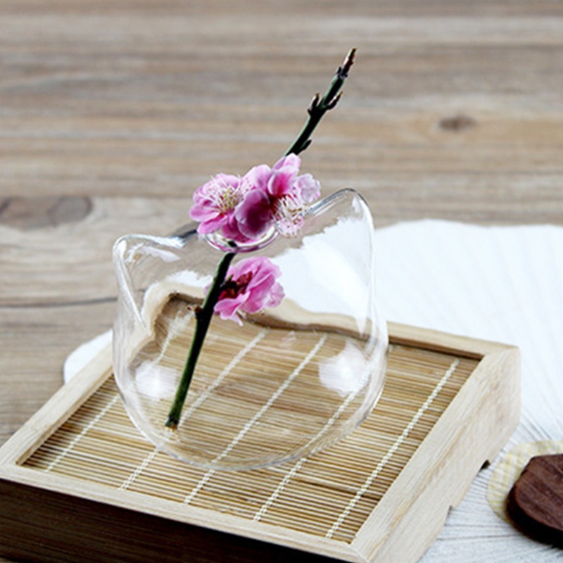 Bình Hoa Thủy Tinh Trong Suốt Hình Đầu Mèo Dễ Thương