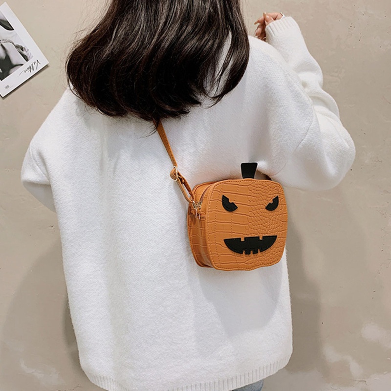 Túi Đeo Chéo Da PU Hình Bí Ngô Phong Cách Halloween Cho Nữ