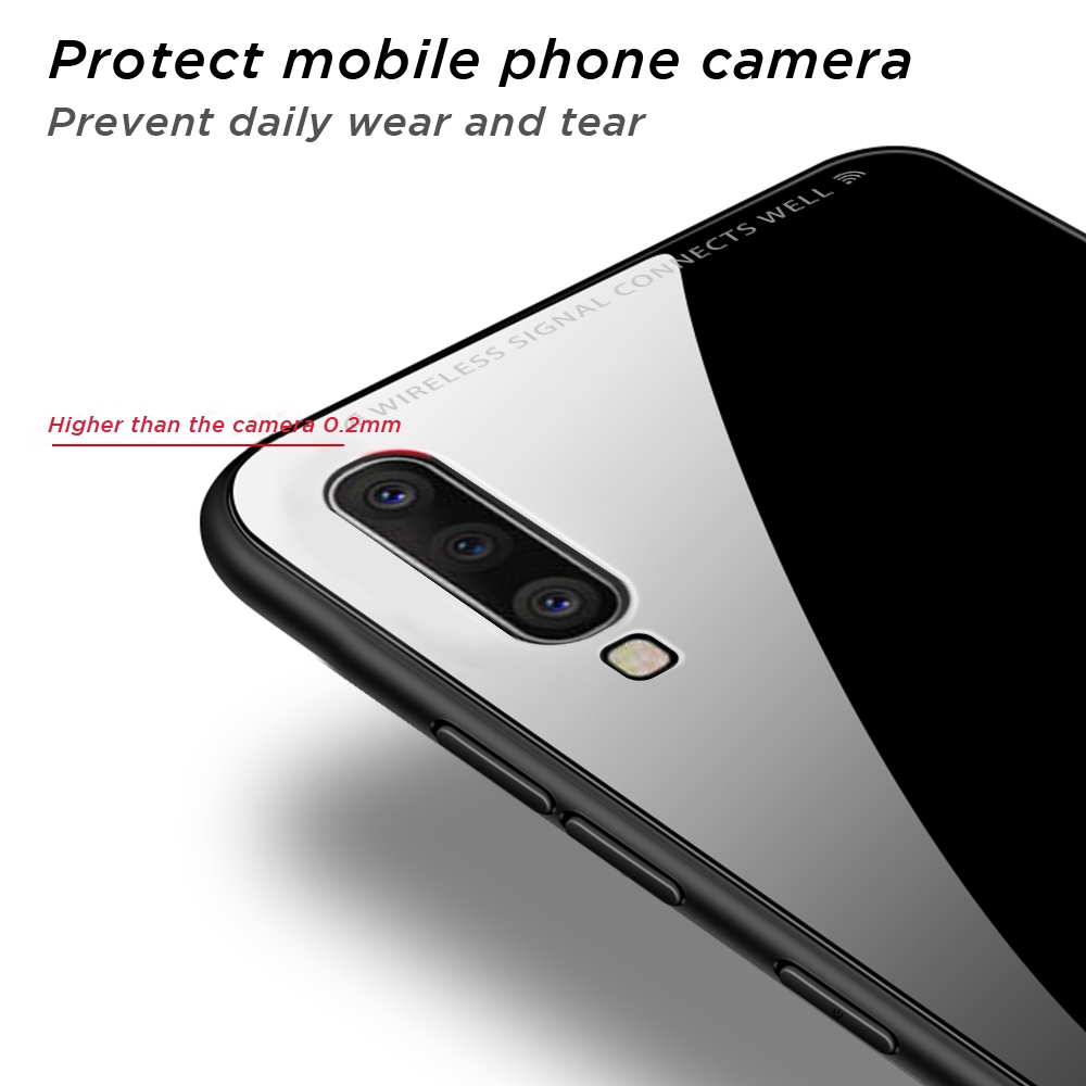 Ốp điện thoại mặt kính cường lực màu trơn thời trang cho Samsung Galaxy A70 A50 A30 A10 S10E S9 plus