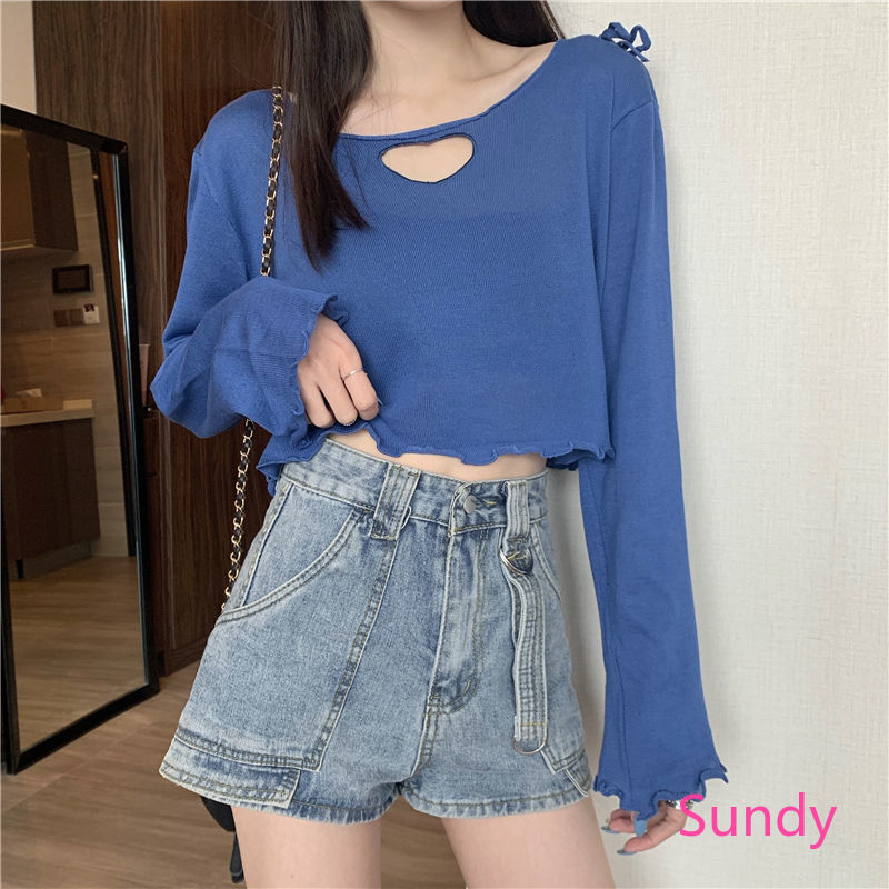 Áo Dệt Kim Tay Dài Phối Ren Phong Cách Hàn Quốc Thời Trang Nữ