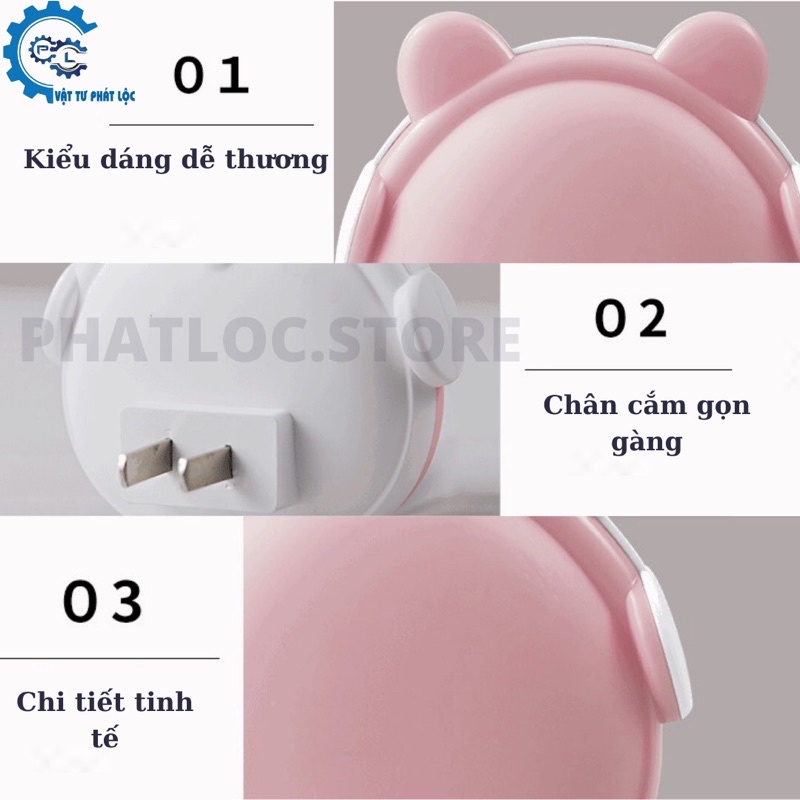 Đèn Ngủ, Đèn Led Thông Minh Cảm Biến Ánh Sáng Hình Gấu Đeo Tai Nghe Có Remote Điều Khiển