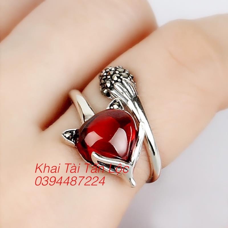 Nhẫn hồ ly đỏ cầu duyên mạ bạc