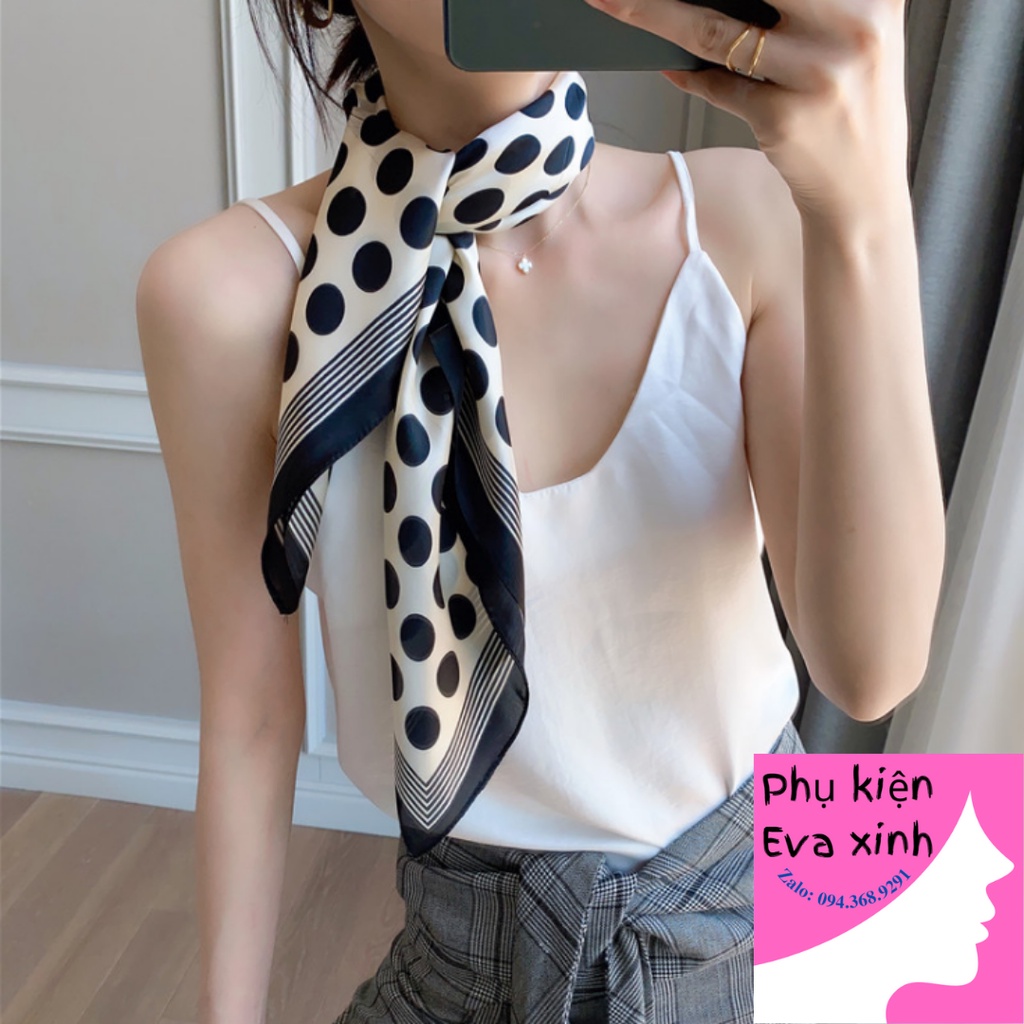 Khăn lụa vuông 70- Khăn turban quàng cổ làm áo yếm lụa Chiffon- Họa tiết Chấm bi