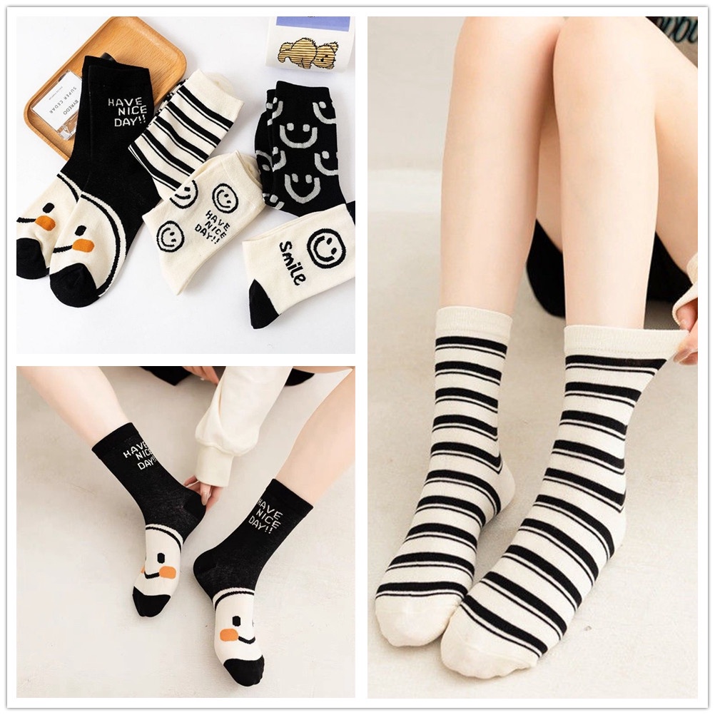 Vớ Nữ In Hình Mặt Cười Dễ Thương Phong Cách Hàn Quốc