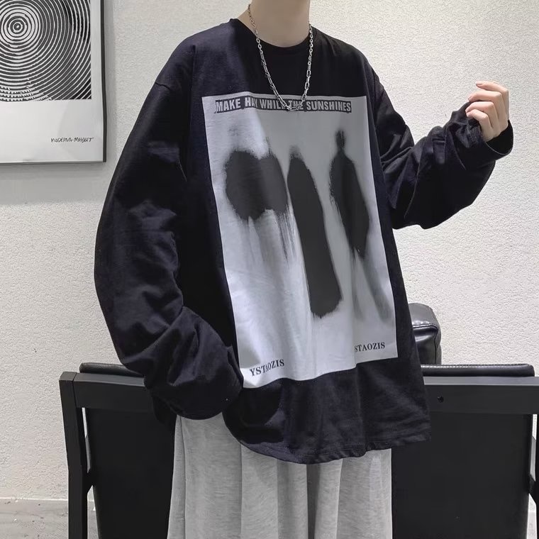 Áo Thun Tay Dài Cổ Thuyền Dáng Rộng In Chữ Thoải Mái Thời Trang unisex Size M-5XL