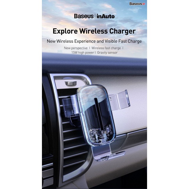 Bộ đế giữ điện thoại tích hợp sạc nhanh không dây dùng cho xe hơi Baseus Explore Wireless Charger Gravity Car Mount