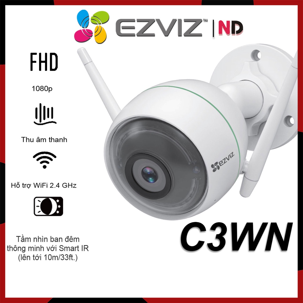 Camera Ngoài Trời Wifi 2MP EZVIZ C3WN HD 1080P Hồng Ngoại - Hàng chính hãng bảo hành 24 tháng