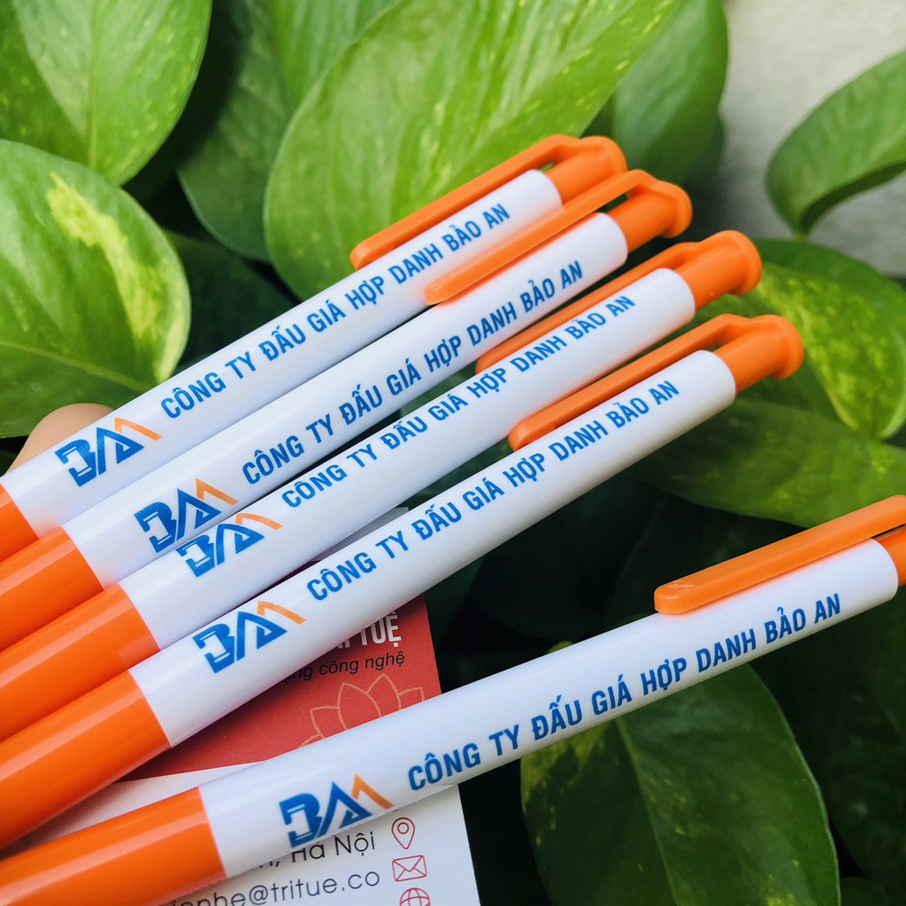 Bút bi nhận in logo công ty theo yêu cầu, xưởng in bút bi giá rẻ nhất Hà Nội, bút bi Thiên Long in logo công ty BẢo An