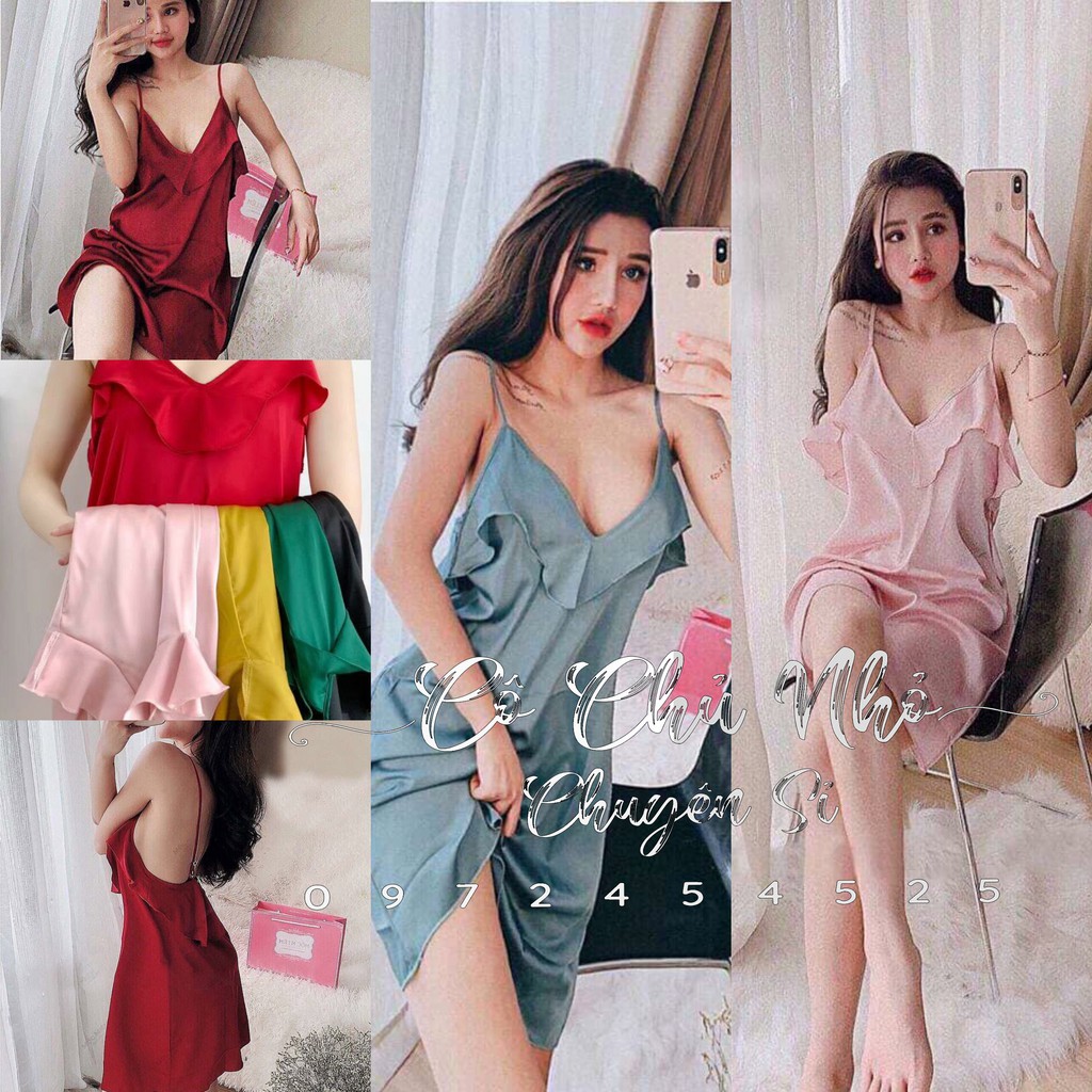 ♥️[Q11.HCM] ♥️[LL165] Váy ngủ sexy đắp bèo phi lụa cao cấp - đầm ngủ sexy satin lụa Cô chủ nhỏ chuyên sỉ