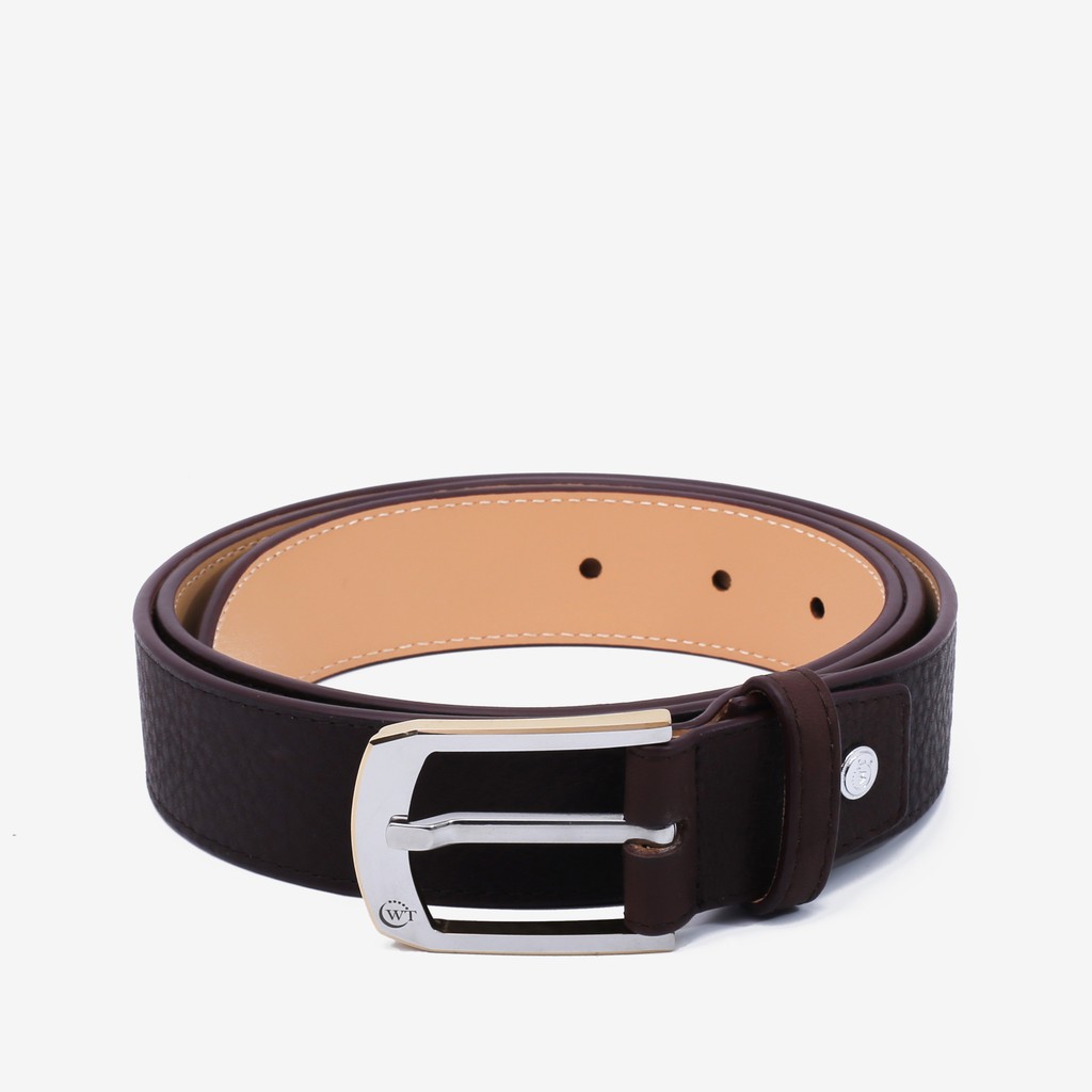 Thắt Lưng Nam Da Bò Màu Nâu Cao Cấp Mặt Khóa Tungsten Màu Trắng, Vàng WT Leather 149021501, 149011501