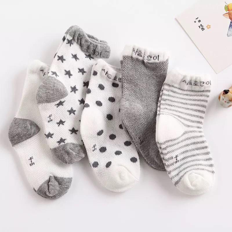 Set 5 Đôi Tất Cho Bé Cổ Cao Nhiều Màu Cute Siêu Ấm BT15 Siêu Thích