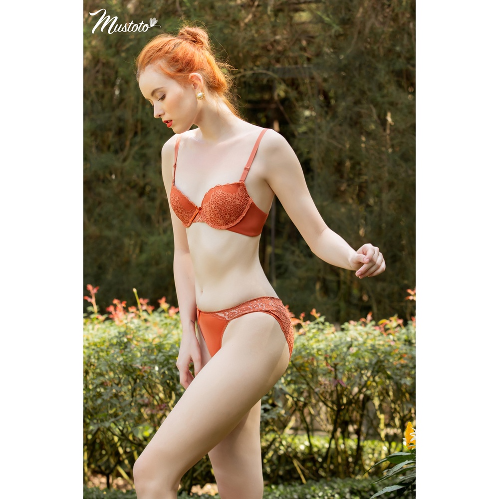 Áo Lót Nữ Ren Phối Lưới Mút Mỏng Bra Camomile Cam Đất