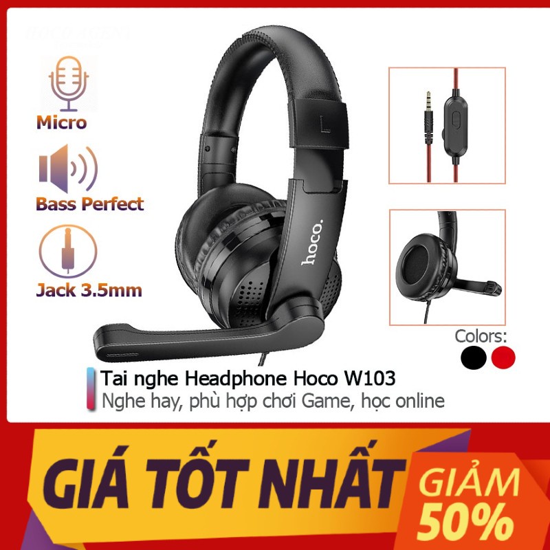 Tai nghe headphone gaming Hoco w103 jack cắm 3.5 hỗ trợ đàm thoại rõ nét - Bh 12 tháng-Freeship