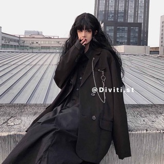 Áo blazer đen tặng kèm phụ kiện cài áo