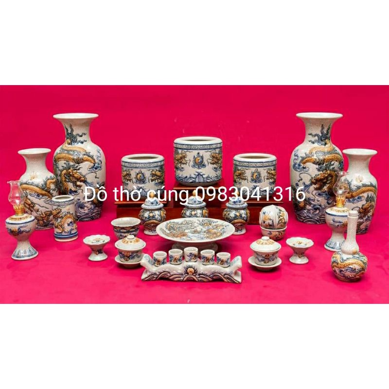 Bát hương sen men rạn đắp nổi cao cấp