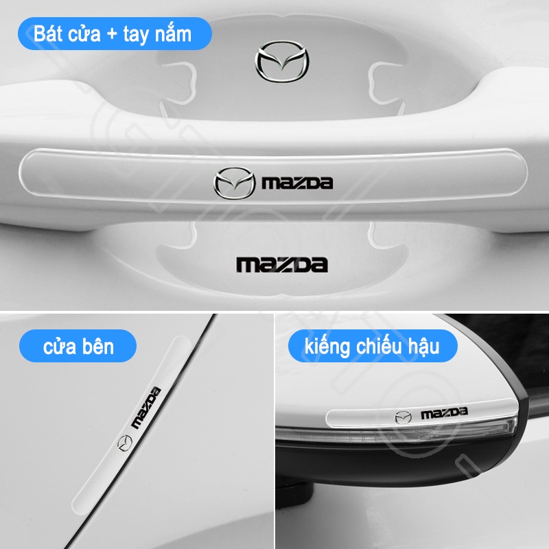 GTIOATO Trong Suốt Bộ Bảo Vệ Tay Nắm Bát Cửa ô Tô Bộ Bảo Gương Hậu Xe HơI MiếNg DáN ChốNg XưỚC Phụ Kiện Oto Cho Mazda 3 2 6 CX5 CX30 CX8 CX3 BT50