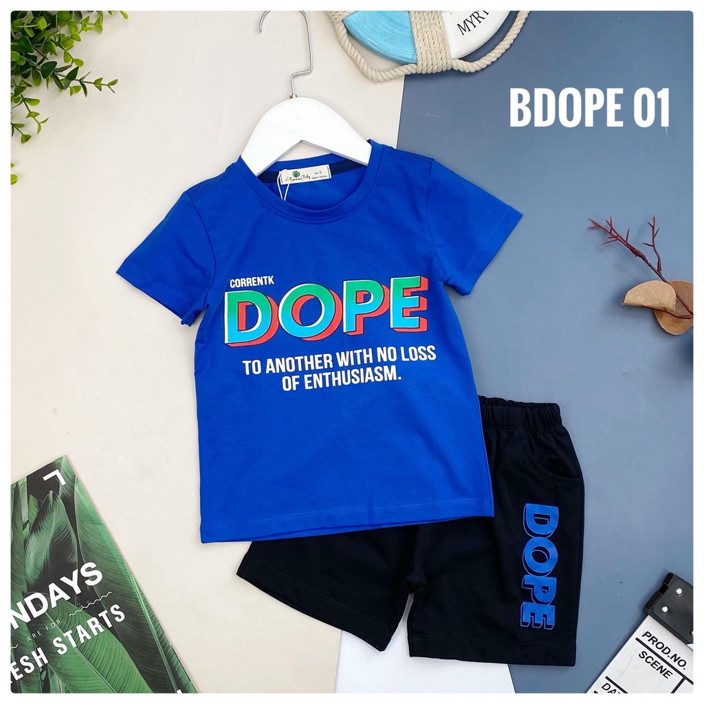 Bộ bé trai cotton LITIBABY, chất cotton mềm mát, áo in chữ DOFE size 12/18T