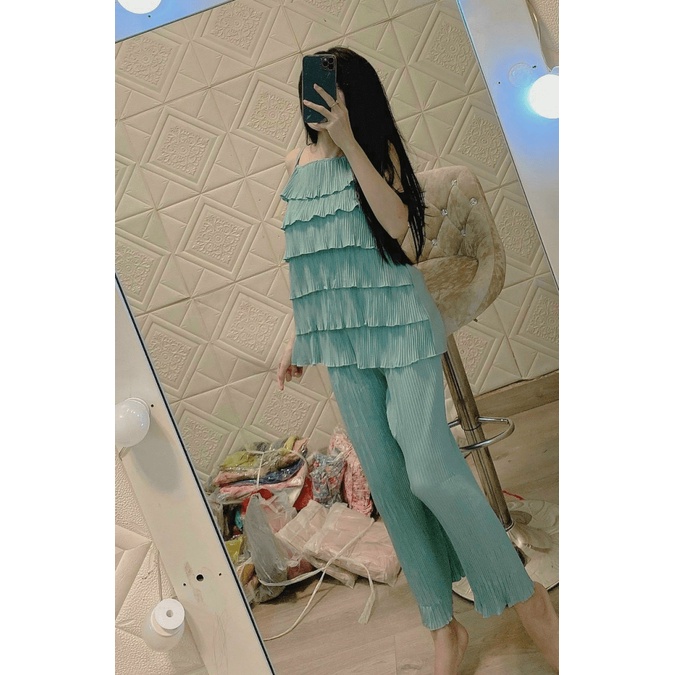 Sét Bộ Đi Chơi Quần Dài Áo 2 Dây Chất Lụa Dập Ly Mặc Mát Thoải Mái [NEW UNISEX]