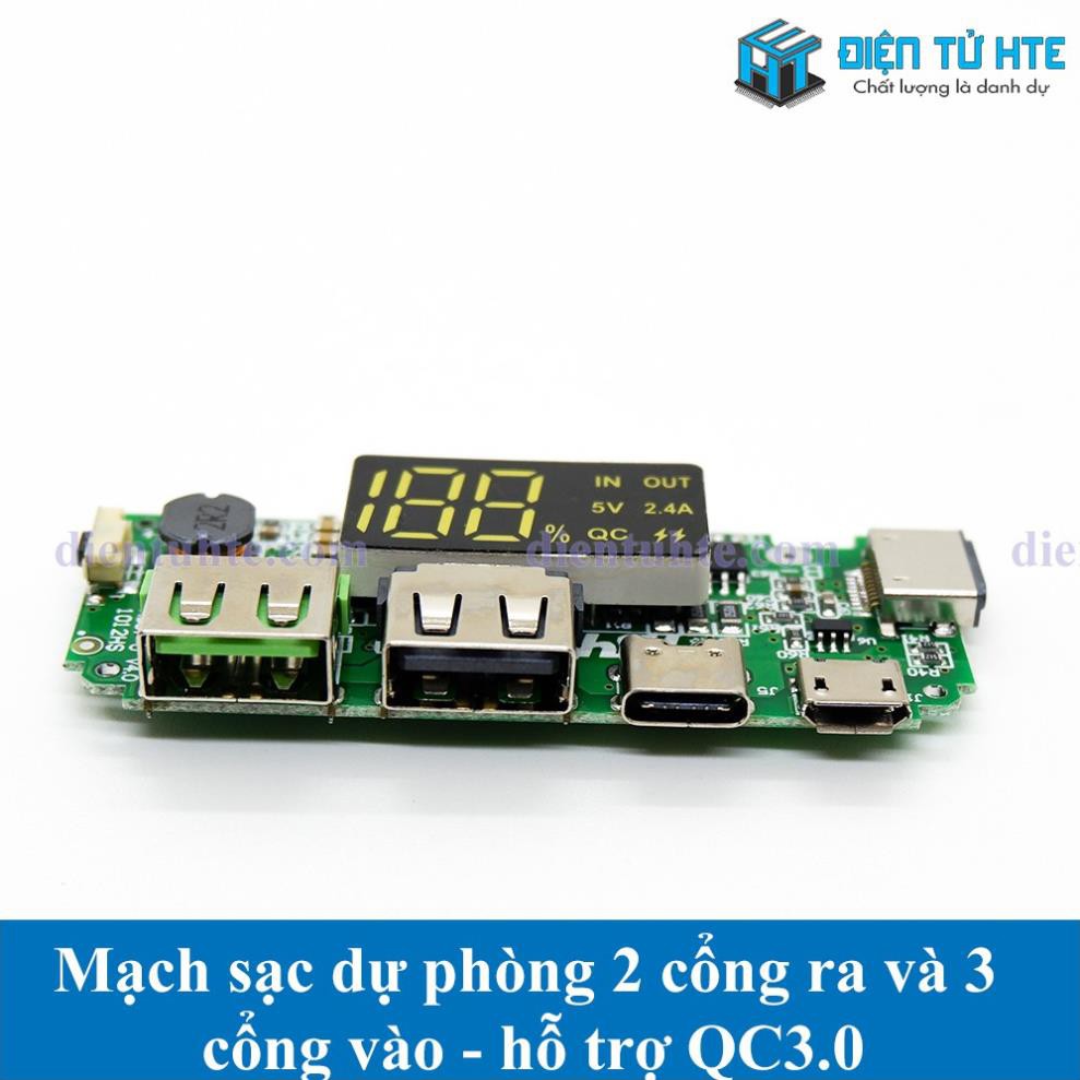 Mạch Pin dự phòng vào 3 cổng - ra 2 cổng 5V 2.4A hỗ trợ sạc nhanh QC [HTE Quy Nhơn CN2]