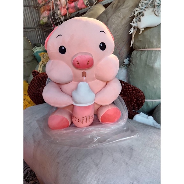 Gấu bông heo ôm bình sữa lợn bú bình mẫu thú nhồi bông siêu hot hit hàng cao cấp size 75cm