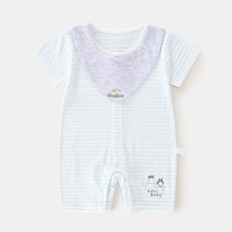 Bộ áo liền quần ngắn tay có yếm cổ hoạ tiết dễ thương cho bé 0-18 tháng BY001 - Calcy Baby