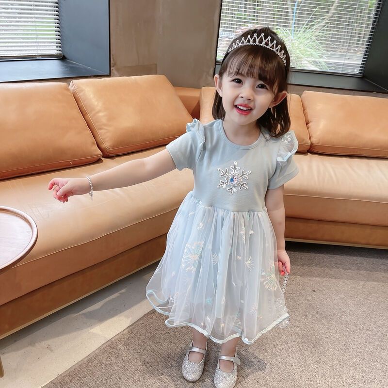 Đầm NgắN Tay PhốI LướI ThờI Trang Cho Bé GáI