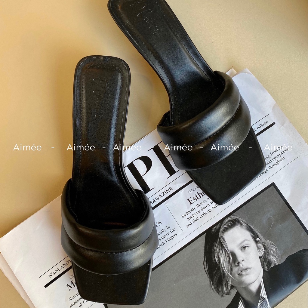 Dép Nữ Cao 3 Phân Đế Vuông Trần Chỉ Ngang Lên Dang Siêu Xinh