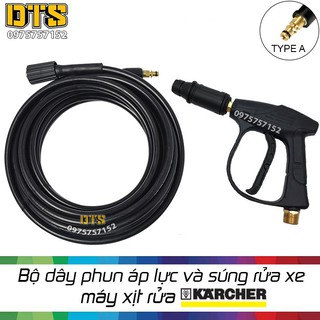 Bộ 10m dây phun áp lực và súng xịt rửa ngắn cho máy phun xịt rửa Karcher K2 - K7 (Dây cài kết nối nhanh vào máy TYPE A)