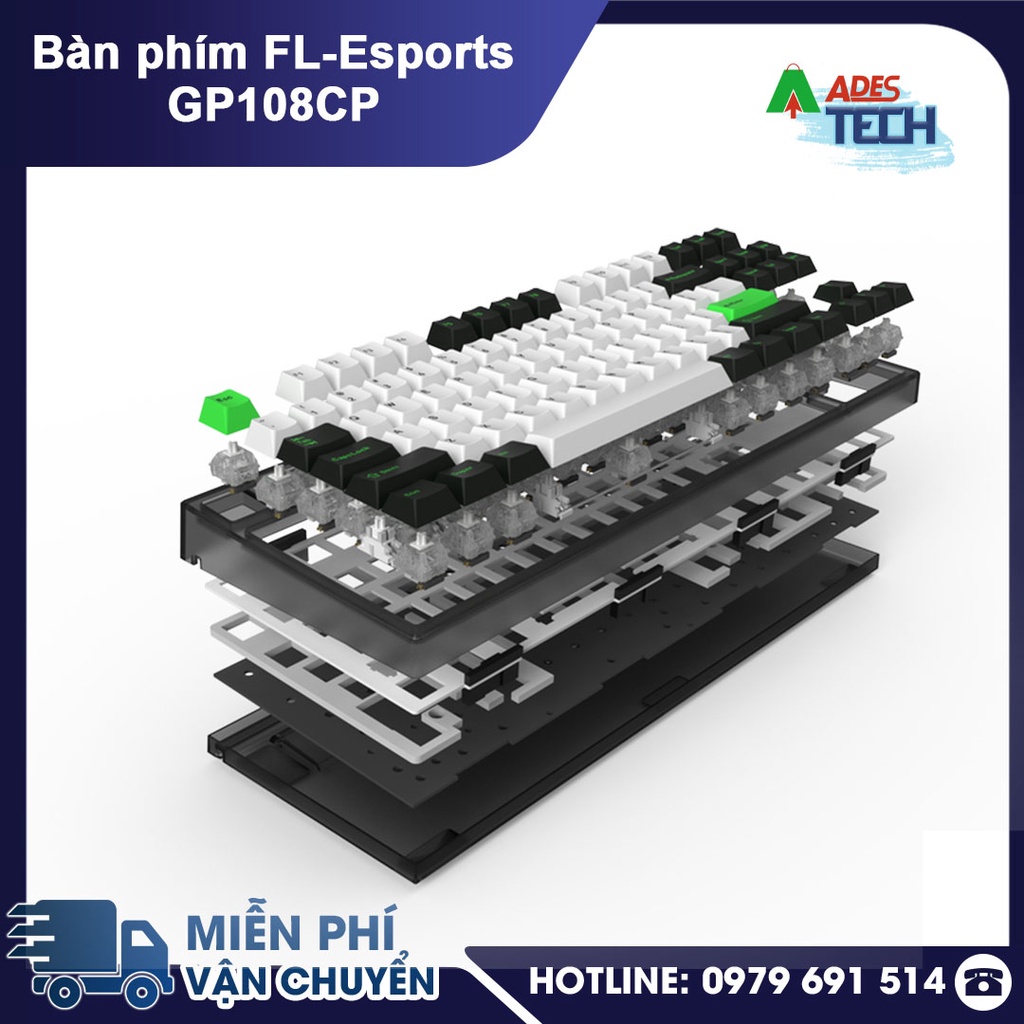 Bàn phím FLEsports GP108CP Aqua Green/ Blackish Green - Bàn phím cơ Switch Kailh Box cao cấp